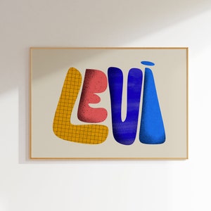 Levi, impresión artística personalizada con nombre de bebé, decoración de guardería personalizada de Levi, lienzo con letras texturizadas llamativas, arte de pared moderno para habitación de niños