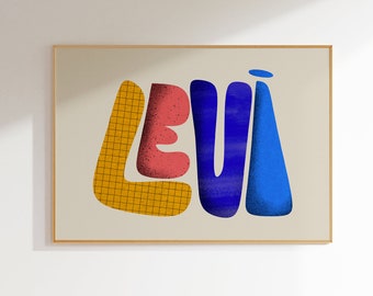 Levi, Personalized Baby Name Art Print, Levi Custom Nursery Decor, Bold Textured Letter Canvas, Modern Children&#39;s Room Wall Art