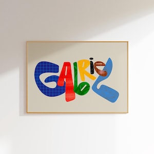 Gabriel, Arte de parede com nome personalizado, Tipografia colorida personalizada, Decoração de quarto infantil, Impressão de alfabeto moderno, Arte para berçário