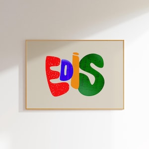 Edis - Impresión artística con nombre personalizado, decoración de pared colorida para habitación de niños, obra de arte con letras personalizada para sala de juegos, idea única para regalo de cumpleaños