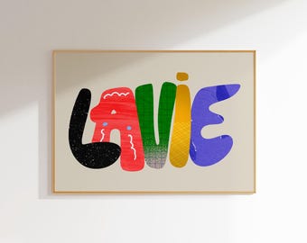 Lavie, Bold, Colorful Word Art Print, Eclectic Home Decor, Vibrant Textured Typography, Unique Graphic Design, Customizable Name Art