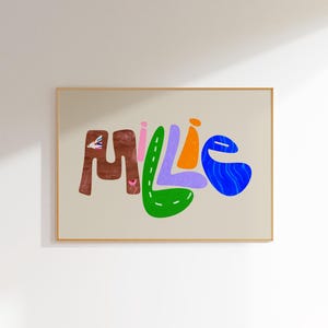 Millie, Colorful Name Art Print, Eclectic Home Decor, Vibrant Textured Typography, Unique Graphic Design, Customizable Name Art