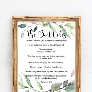 The Beatitudes - Matthew 5: 3-10, Inspirational Scripture, Bible Verse, Christian scripture, Digital download