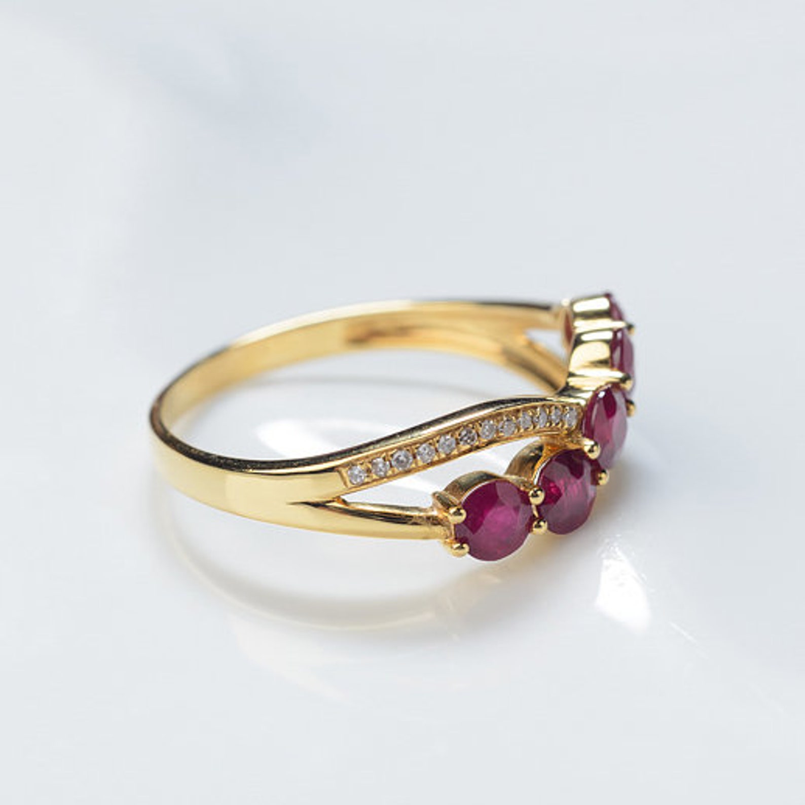 Natural Ruby Diamond Eternity Wedding Band 14K Gold Ruby Bypass ...