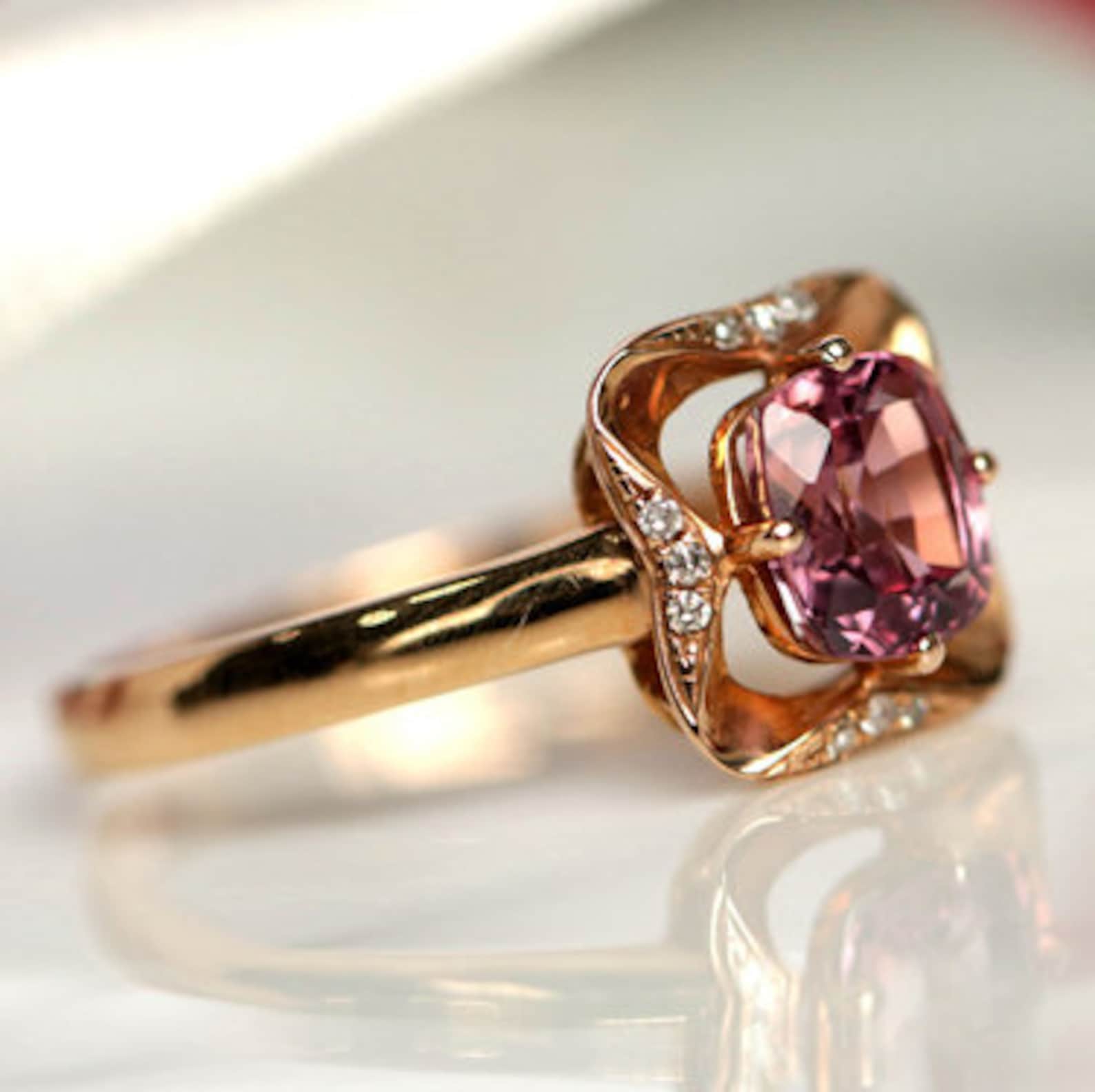 Pink Tourmaline Engagement Ring 9K Gold Tourmaline Diamond Etsy UK