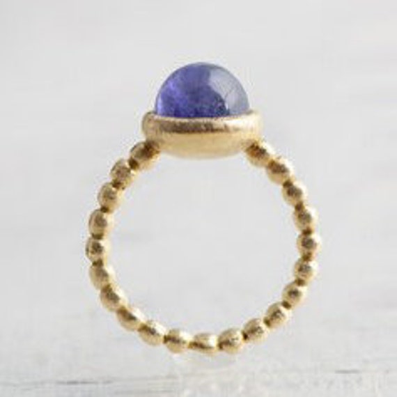 Acorn Seeds Style Tanzanite Engagement Ring 14K Unique Texture Tanzanite Cabochon Proposal Ring Brushed Texture Tanzanite Cab, Diamond Ring.