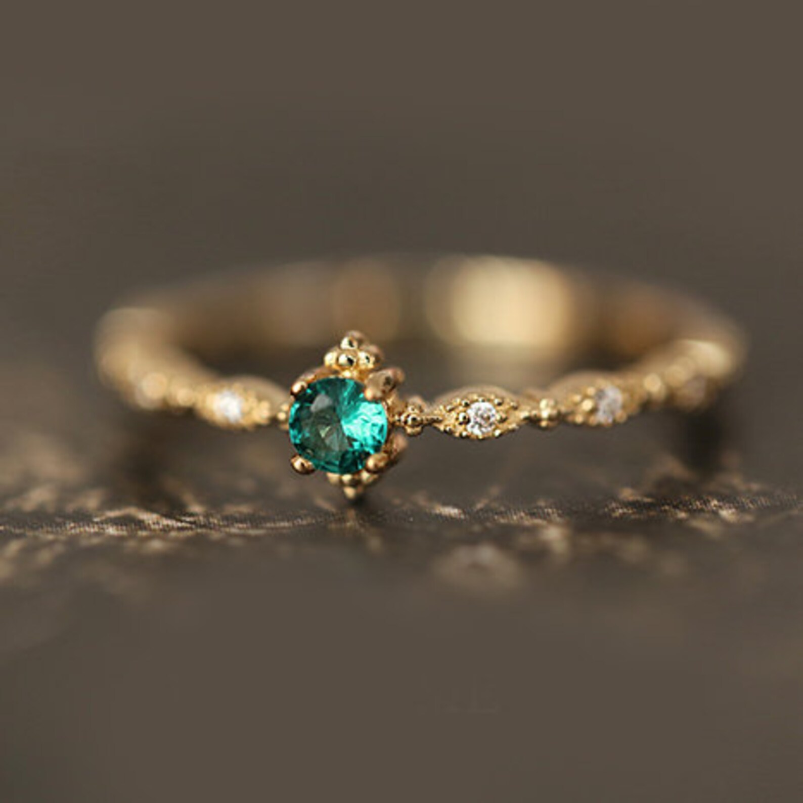 Lab Created Emerald Ring Vintage Minimalist Emerald Engagement Etsy