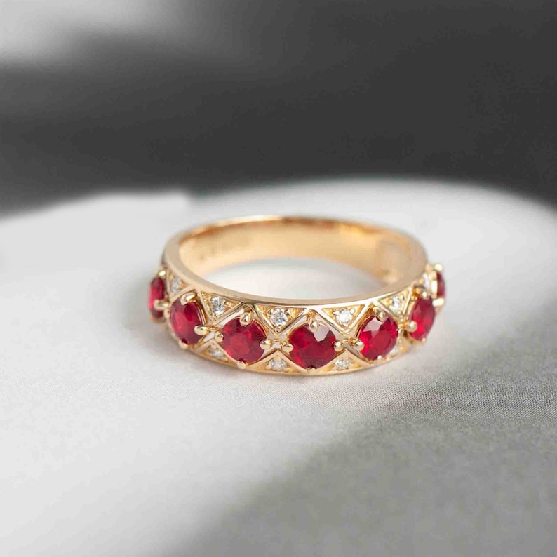 Edwardian Ruby Diamond Eternity Band 14K Ruby Diamond Wedding Band ...