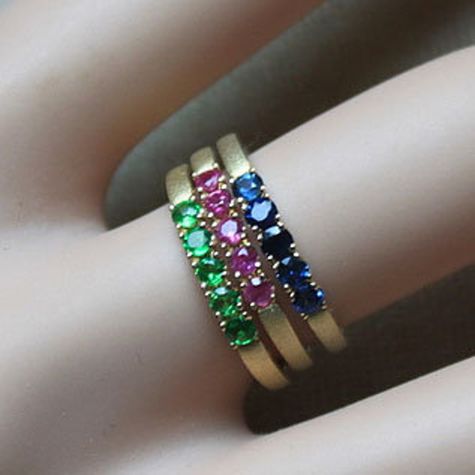 Ruby Stack Band Emerald,ruby,sapphire Stack Band Ring 14K Gold Gemstone Eternity Band ...