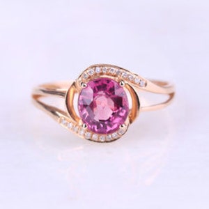 Natural Pink Tourmaline, Diamond Fair Look Engagement Ring 14K Rose Gold Pink Wedding Proposal Ring Oval Tourmaline Halo Proposal 14K Gifted