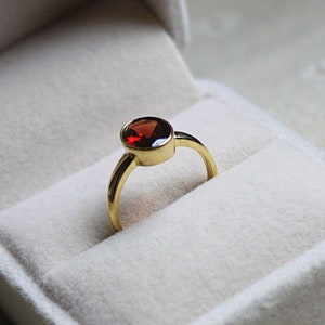 Natural Garnet Ring 925 Silver Oval Garnet Promise Ring Bezel Set January Birthstone Ring Women Dainty Garnet Solitaire Ring Garnet Cocktail