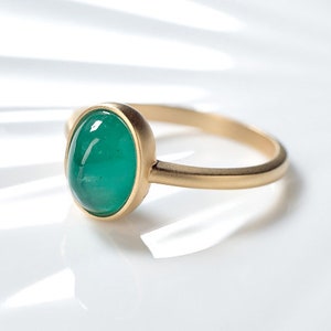 3.00Ct Natural Emerald Classic Ring 14K Gold Emerald Cabochon Anniversary Ring Bezel Set Oval Emerald Daily Worn Ring May Birthstone Gifted.