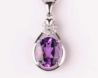 Amethist Oval Drop Hanger 925 Zilver Klassieke Amethist Dagelijks Gedragen Vrouwen Sierlijke Hanger, Floral Topaz Amethyst Verjaardag, Verjaardag Begaafd.