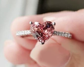 Natural Pink Tourmaline Heart Engagement Ring 14K Gold Best Valentine Gift for Her, Women Heart Wedding Ring, Pink Proposal Heart Stone Ring