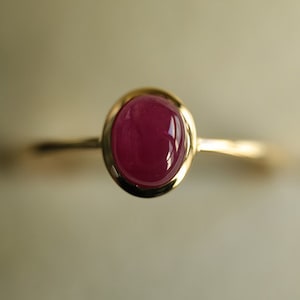 Natural Ruby Ring 1.15 Carat Ruby Promise Ring 14K Gold Ruby Cabochon Women Dainty Ring July Birthstone Classic Bezel Set Ring in 14K Gold.