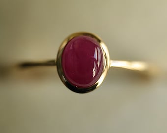 Natural Ruby Ring 1.15 Carat Ruby Promise Ring 14K Gold Ruby Cabochon Women Dainty Ring July Birthstone Classic Bezel Set Ring in 14K Gold.