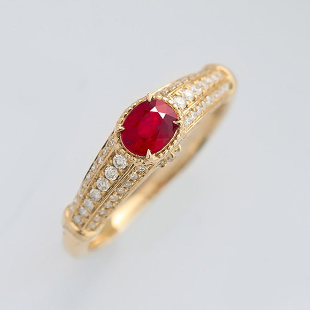 Glass Filled Ruby Simulated Diamond Engagement Ring Red Ruby Bridal ...