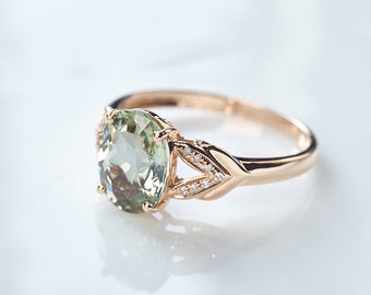 Green Amethyst Cocktail Engagement Ring 14K Green Stone Wedding Ring Women Gifted Proposal Ring Amethyst Cocktail Proposal Christmas Ring.