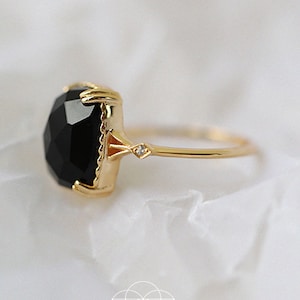 7.00 Karat schwarzer Onyx Ring Vintage Cocktail Onyx Verlobungsring 14K Gold Edwardian Black Onyx Hochzeitsgeschenk Kissen Schachbrett Silber Ring