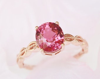 2,50 karat rosa turmalinring 14K roséguld förlovningsring med rosa stenar Art Deco-turmalincocktailring, gåva för oktober, födelsesten, 14K ring.