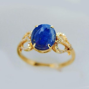 Vintage Styel Lapis Lazuli Women Dianty Ring Oval Lapis Cabochon CZ Filigree Antique Wedding Ceremony Ring, Daily Worn Lapis Women Gift Ring