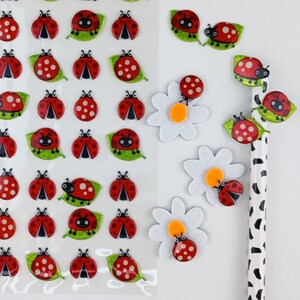 Adesivi coccinella gonfi - Adesivi primaverili coccinella scintillante - Adesivi kawaii coccinelle carine