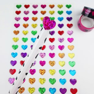 Hoja de pegatinas de corazón con purpurina de colores 3D - Pegatinas de corazón hinchado de San Valentín - Corazón blando - Pegatinas de planificador - Pegatinas de corazón de arcoíris