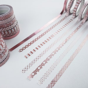 Slanke washitapeset - 7 roségouden washitape - dunne roségouden metallic washitape - oudroze washitape - knutseltape - Bullet Journal-tape