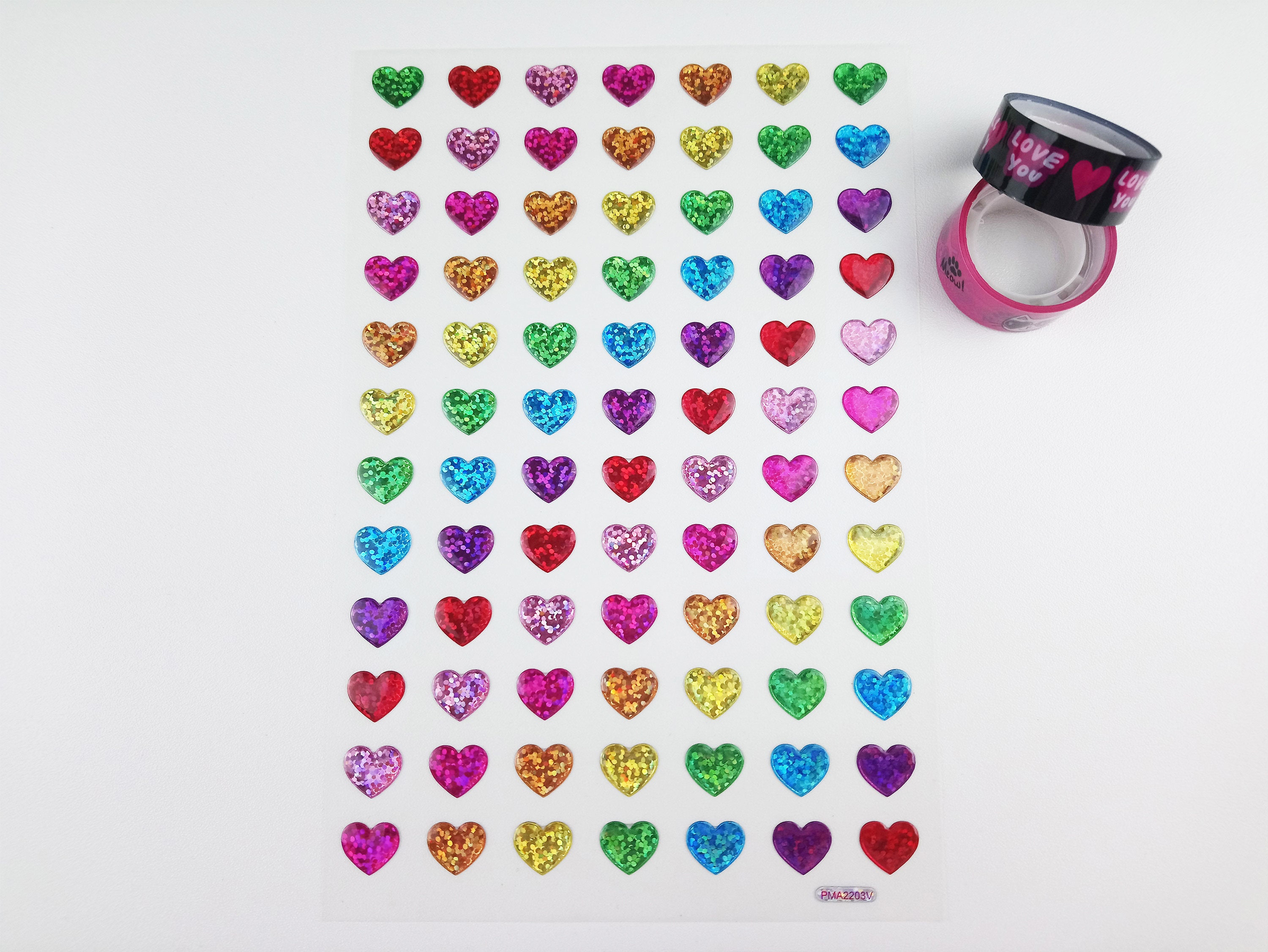 3D Colourful Glitter Heart Sticker Sheet Puffy Heart Stickers