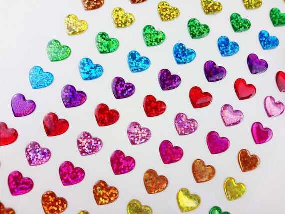 3D Colourful Glitter Heart Sticker Sheet Puffy Heart Stickers