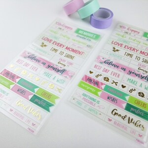 Stickers motivants - jeu de feuilles d'autocollants positivité - Stickers confiance en soi - Stickers feuille d'or transparents inspirants