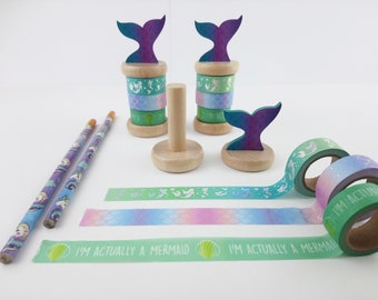 Washi Stand - Mermaid Washi Tape Holder - Washi Tape Set -  Holographic Washi Tape - Mermaid Washi Tape - Washi Display