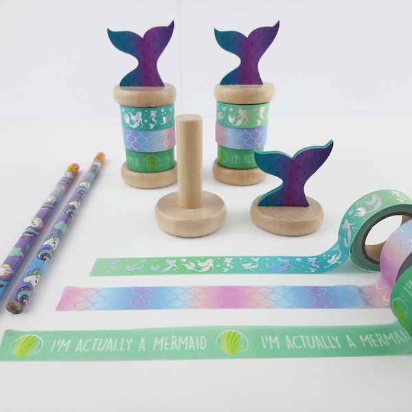 Washi Stand - Mermaid Washi Tape Holder - Washi Tape Set -  Holographic Washi Tape - Mermaid Washi Tape - Washi Display