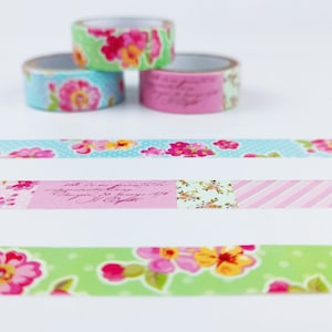 Set di nastri washi con fiori - Set di nastri colorati floreali - Nastro per bricolage - Nastro per bullet journal - Cancelleria kawaii - Nastro washi per scrapbooking