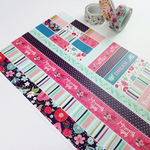 Washi-tape met bloemen, strepen en voorgesneden stickervel washi-strip voor rastertijdschriften - planners - scrapbooking - stickervel