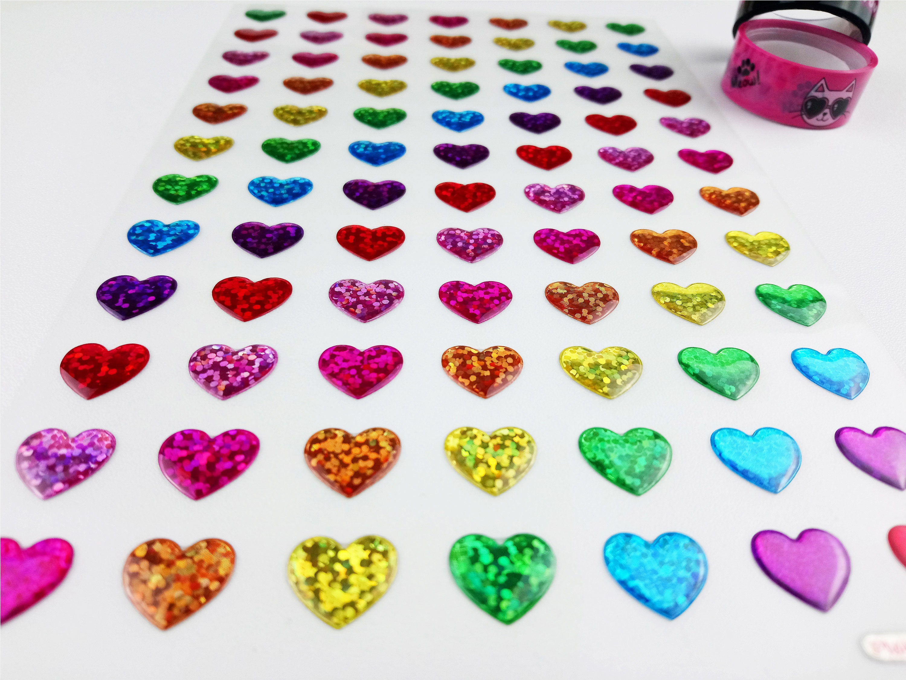 Wrapables Deco Stickers for Scrapbooking, 4 Sheets, Glitter Hearts