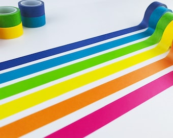 Rainbow Washi Tape Set, Bold Colour Washi Tapes for Scrapbook - Functional Color Washi Tape Set