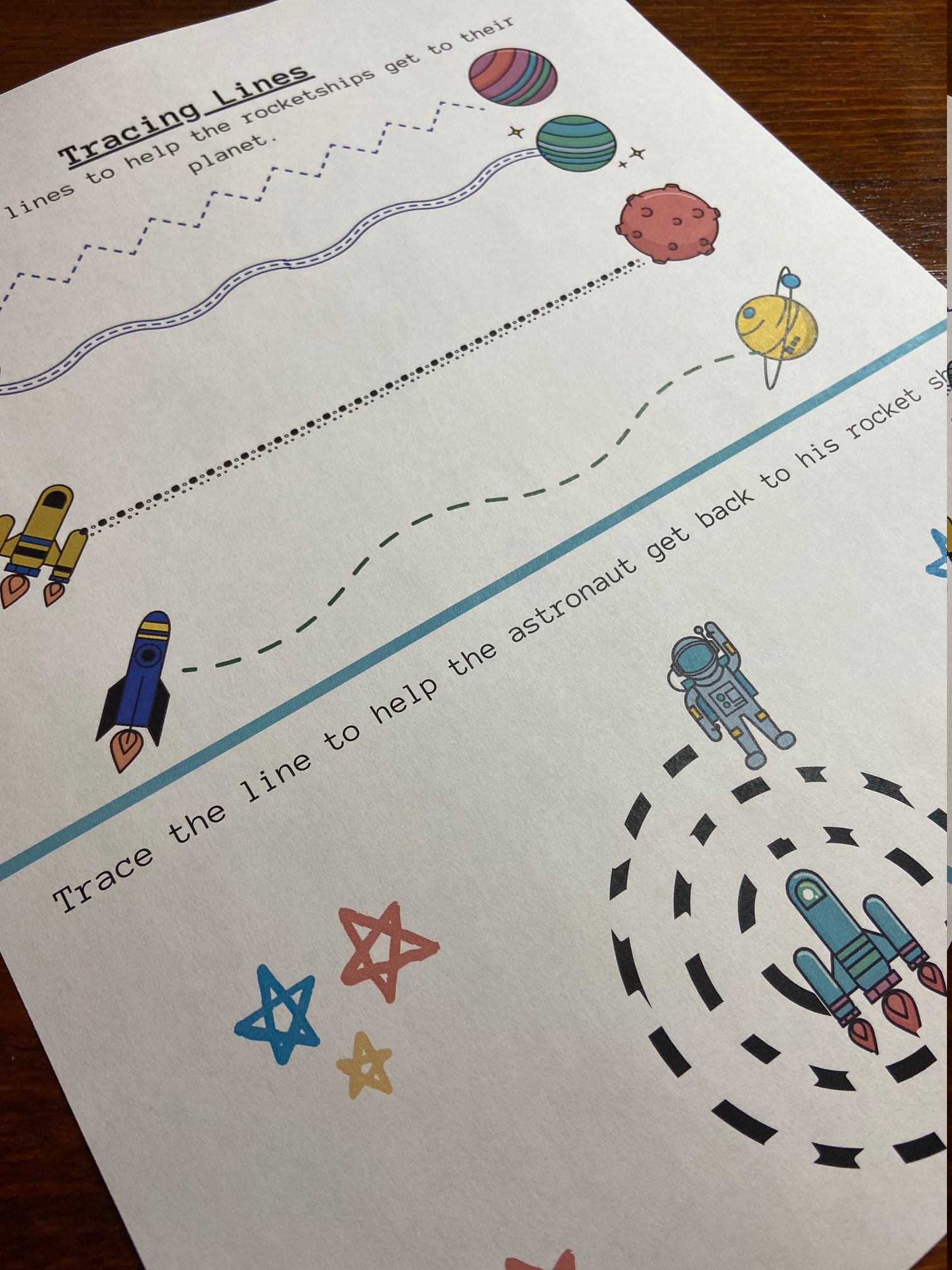 PRINTABLE Line Tracing Worksheet: Space theme | Etsy