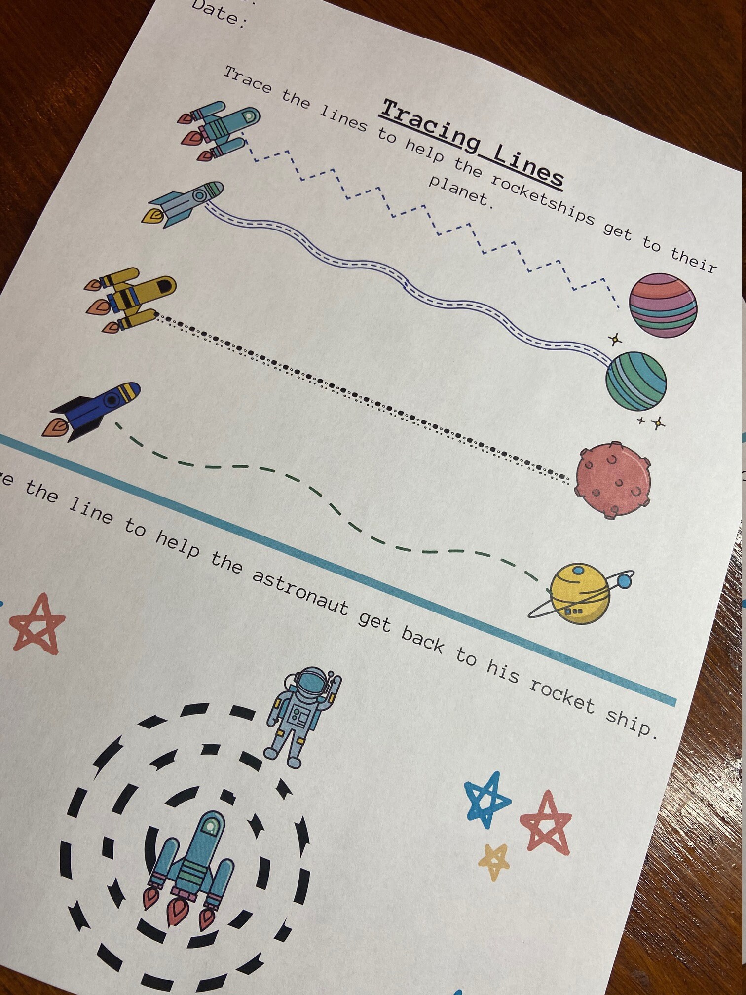 PRINTABLE Line Tracing Worksheet Space theme Etsy