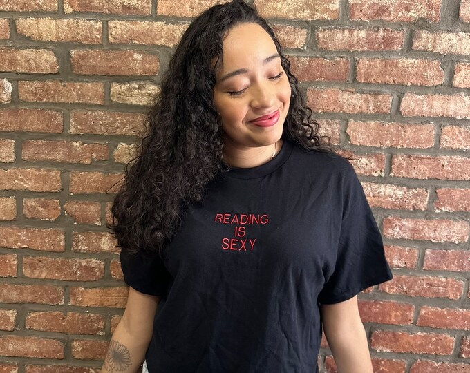 Reading Is Sexy  black t-shirt with red embroidered letters