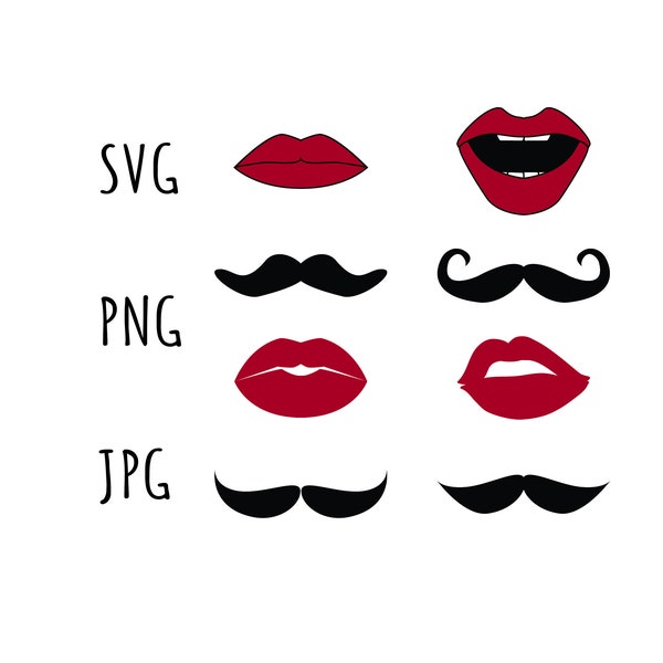 Lips and Moustaches, SVG digital files