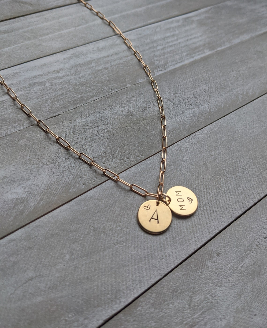 Paperclip Hand Stamped Initial Necklace Etsy