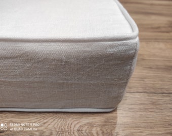 Natural hypoallergenic linen futon mattress cover with zipper, zippered natural mattress slipcover for Baby Crib Queen King, Any Custom size