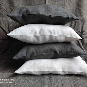 Set of 4 Pure Linen Pillowcases with Concealed Zipper - Pillowcase Set 2 White 2 Gray - King Euro Body Toddler - Any Custom Size