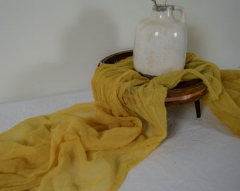 Honey Yellow Cheesecloth Table Runners, Boho, Gauze Wedding Table Decor, Flowy Table Runner, Farm Table Cloth