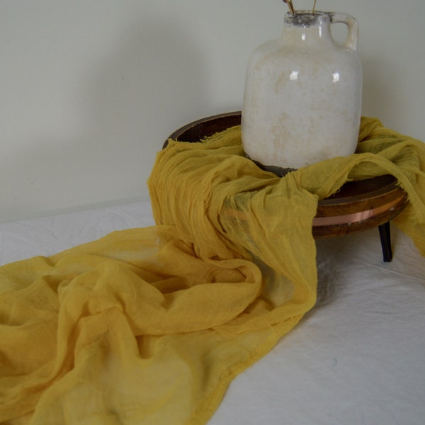 Honey Yellow Cheesecloth Table Runners, Boho, Gauze Wedding Table Decor, Flowy Table Runner, Farm Table Cloth