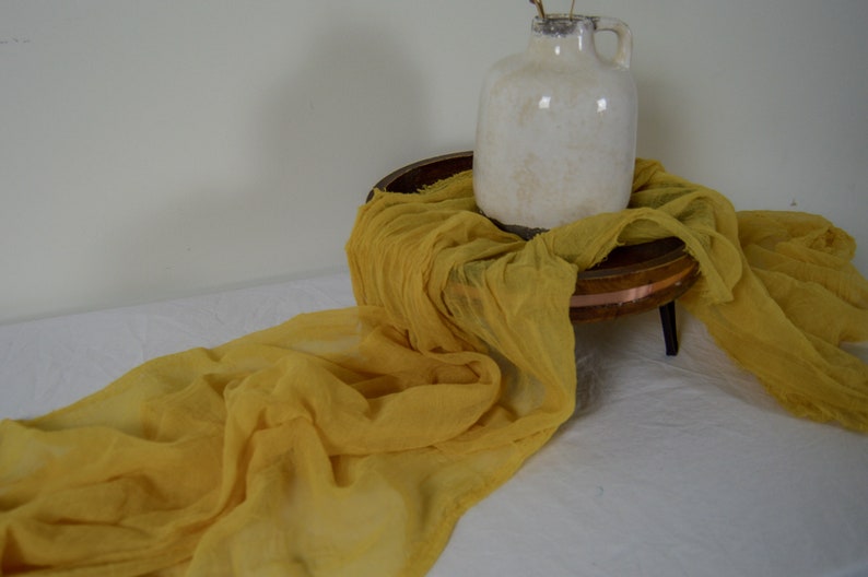 Honey Yellow Cheesecloth Table Runners, Boho, Gauze Wedding Table Decor, Flowy Table Runner, Farm Table Cloth image 1