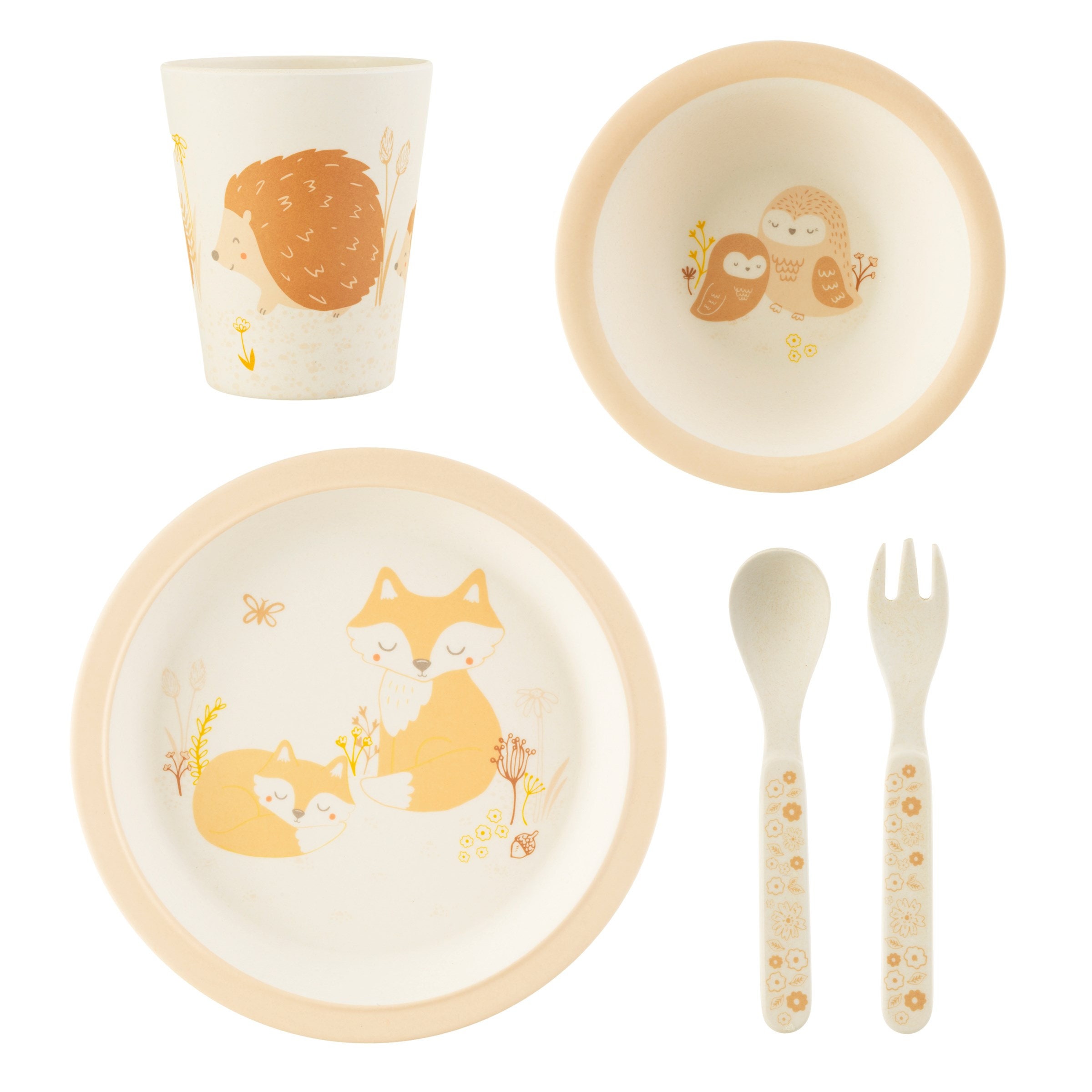 Woodland Children's Bamboo Tableware Set Bowl Plate Etsy 日本