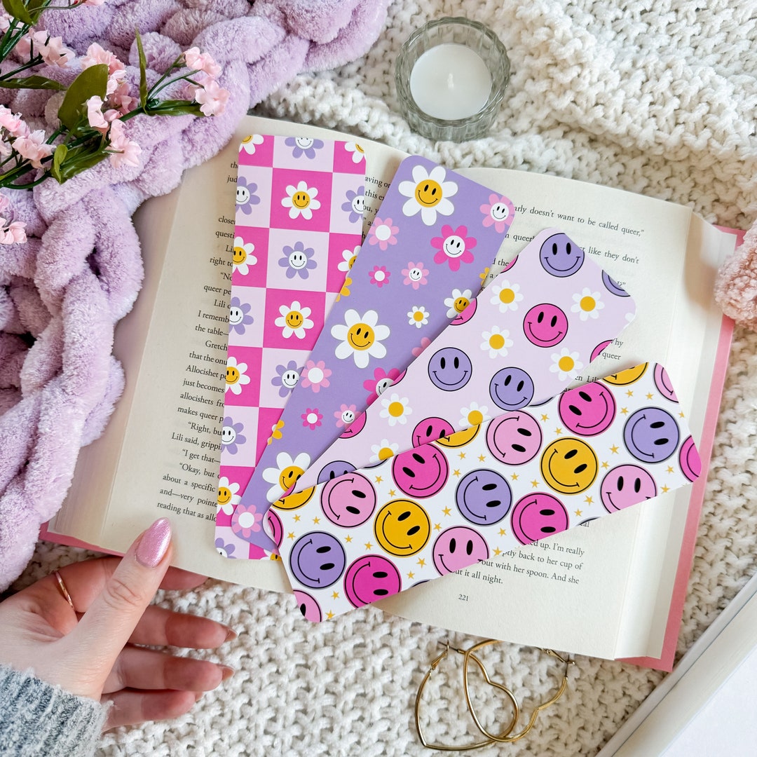 Retro happy faces bookmark collection pink purple etsy
