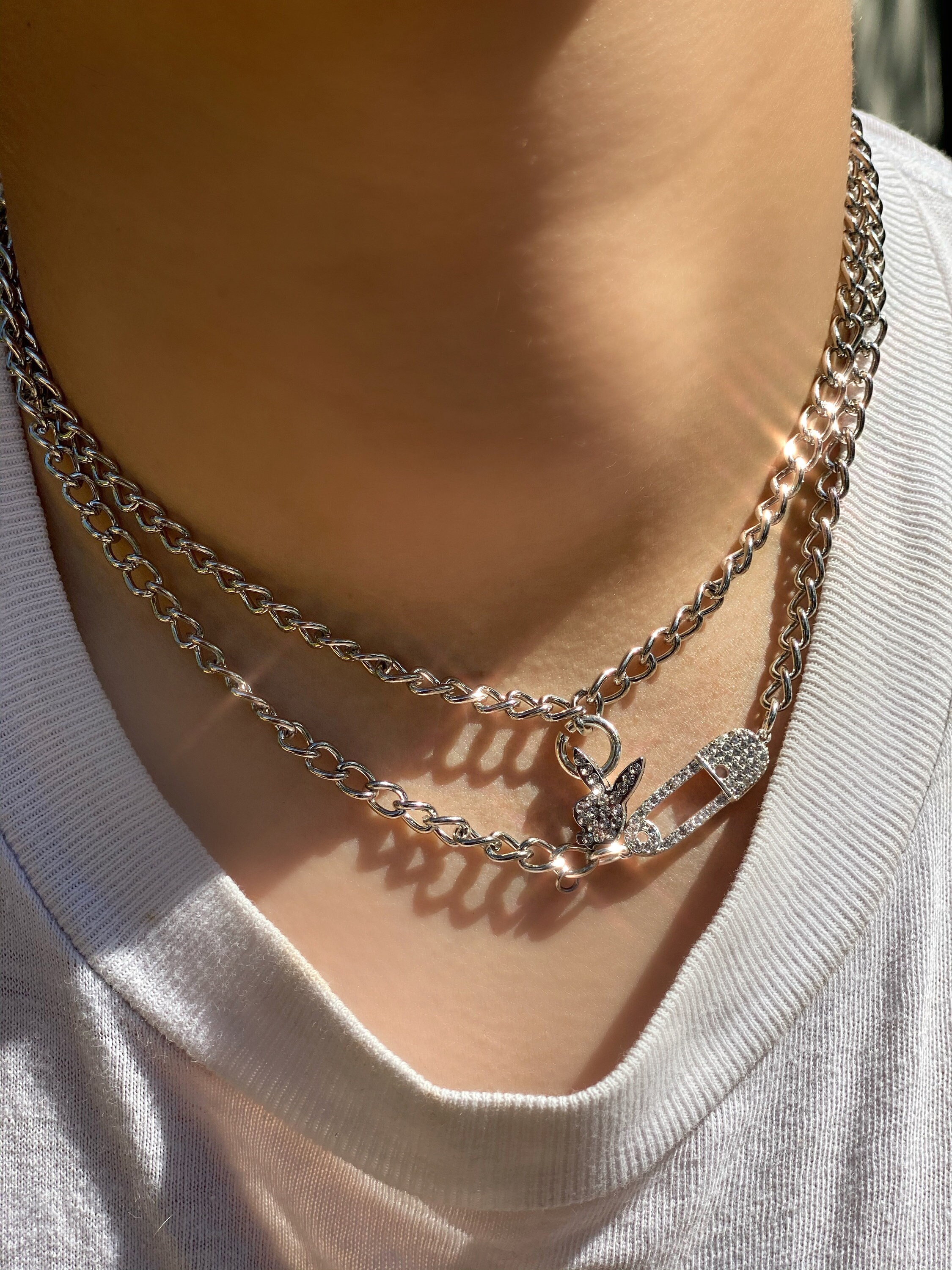 90's Baby Double Chain Blinged out Playboy and Safety Etsy